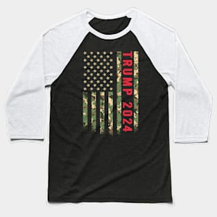 Trump 2024 President American Flag Camouflage Camo Veteran Baseball T-Shirt